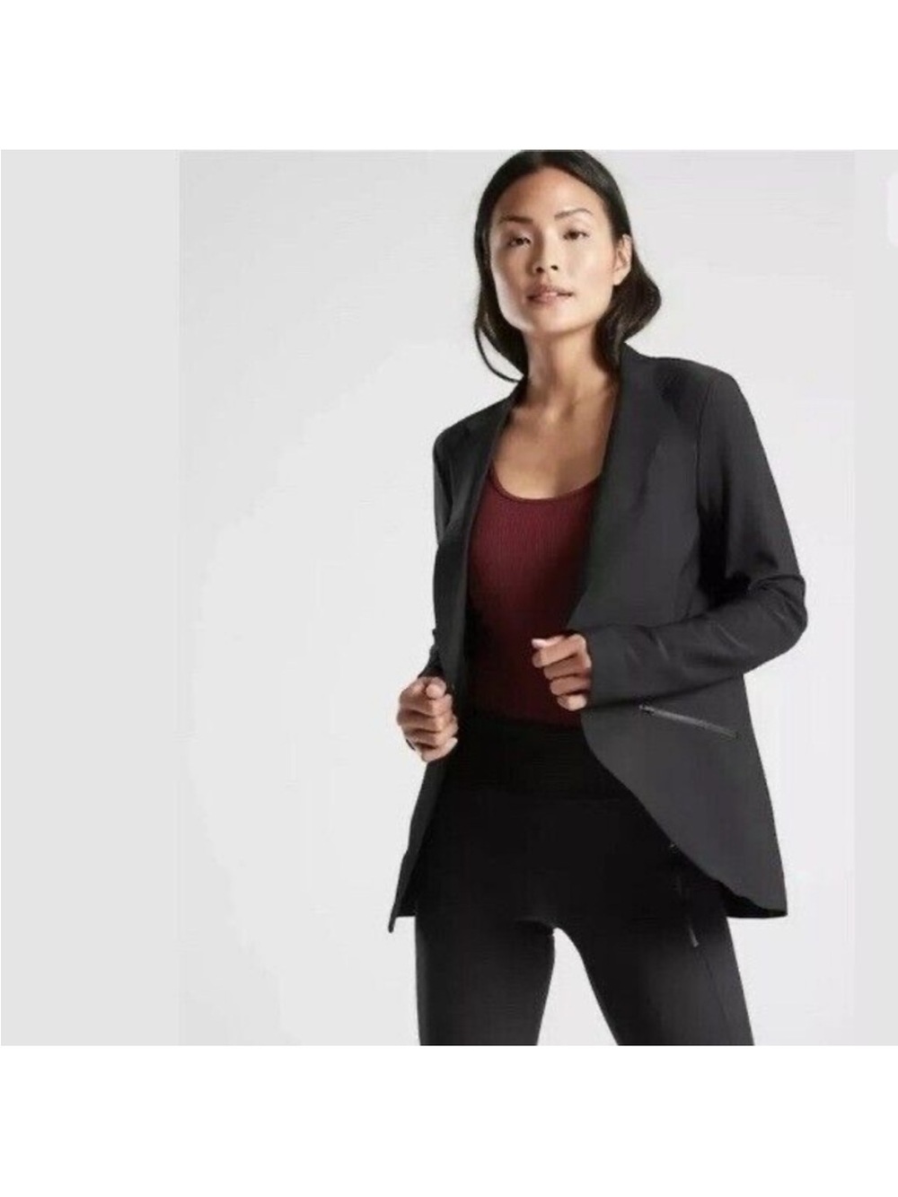 Athleta Interstellar Black Stretch Blazer With Snap Closure Women’s Size‎ 10
